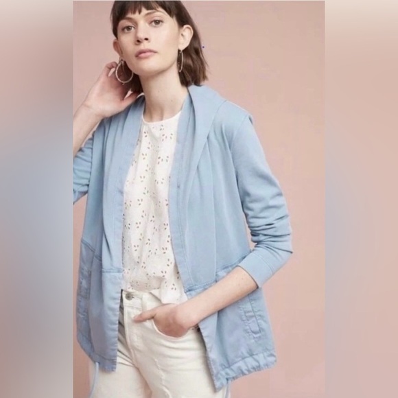 Anthropologie Postmark Light Blue Open Anorak Hoodie Jacket Medium - Picture 2 of 9